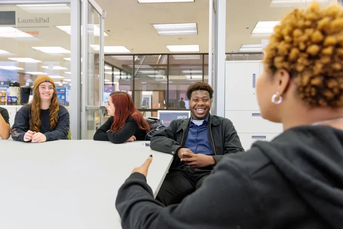 Student Ud Joesph at a Blackstone LaunchPad event at Bird Library.